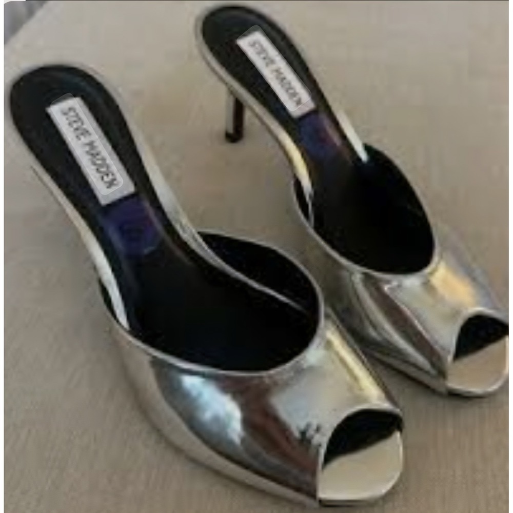 Steve Madden Women Silver Metallic Peep Toe Stiletto Heels Size 9‎